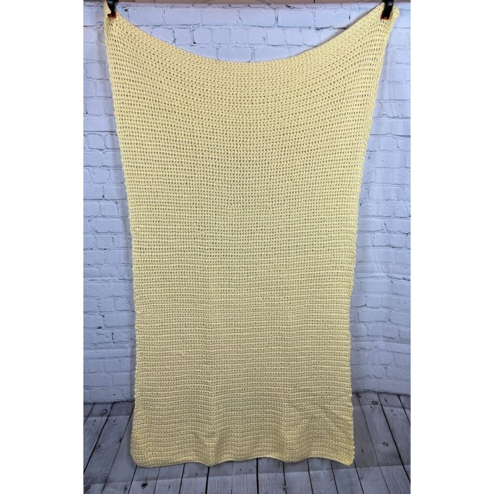 Handmade Acrylic Crochet Knit Afghan Blanket Granny yellow NWOT